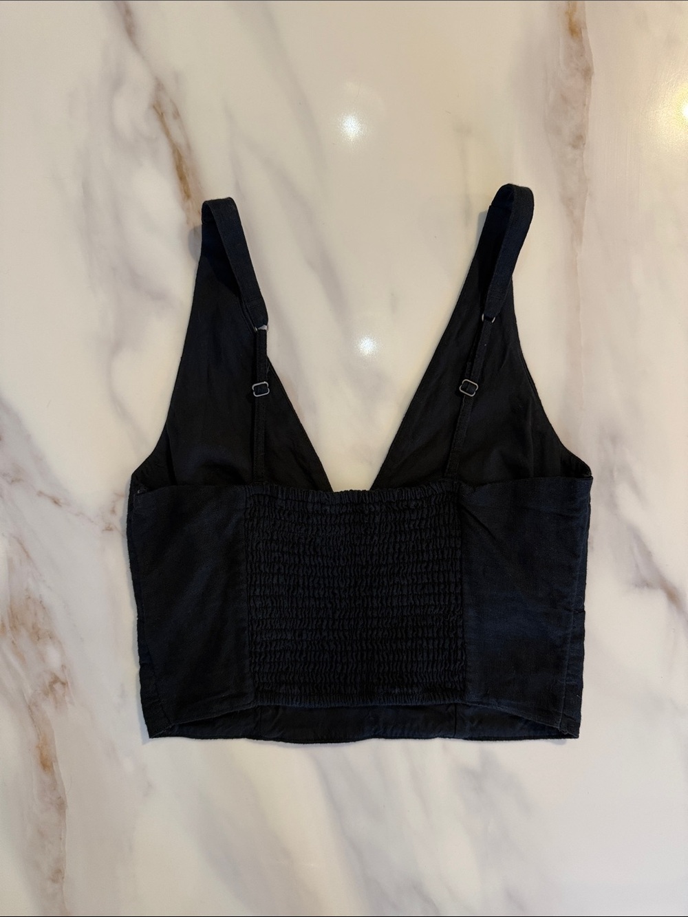 Abercrombie & Fitch Linen Smocked Back Cropped Tank Top Shirt Small Black - Picture 3 of 9